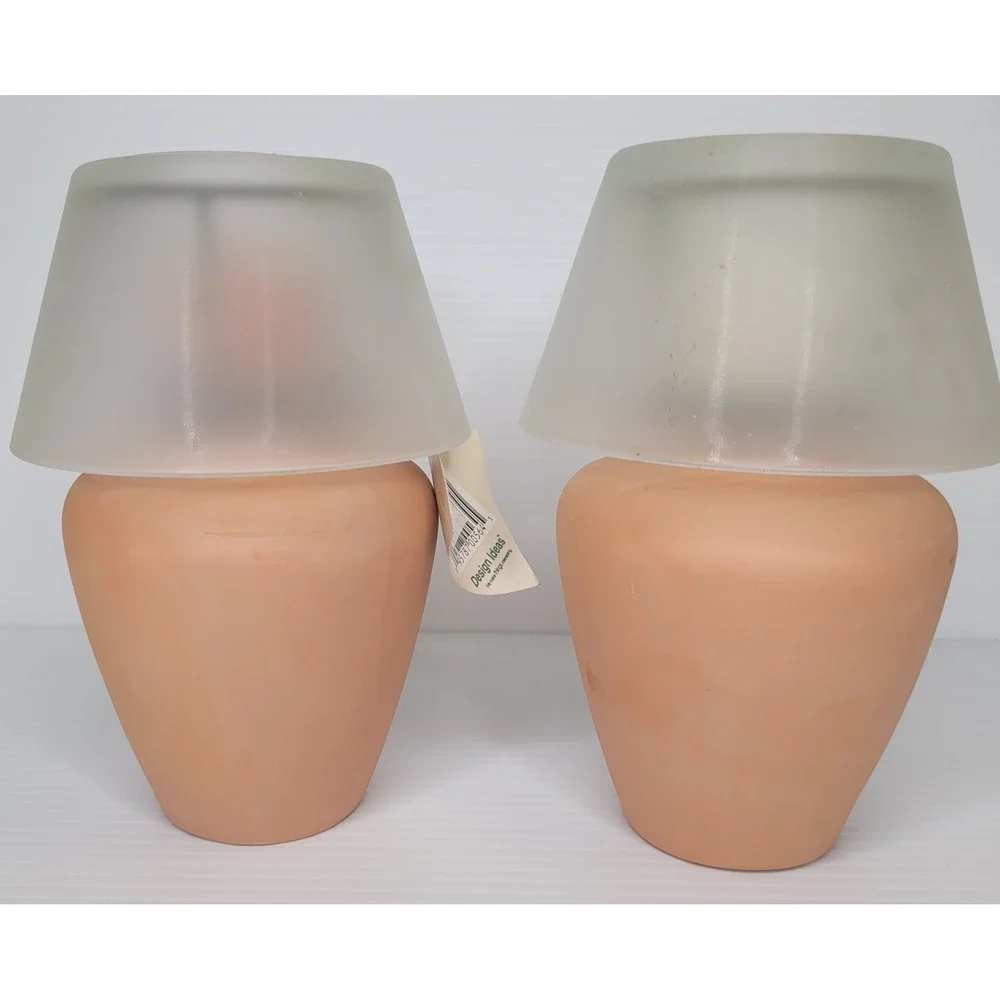 2 Design Ideas Terra Lamp Votive Candle Holders Glass Lamp Shades Vintage NEW